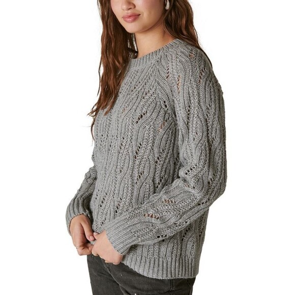 Lucky Brand Women's Shine Cable Knit Crewneck Sweater Top Heather Gray XL - Picture 5 of 10